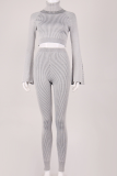 Grey Street Solid Patchwork Turtleneck Long Sleeve Two Pieces