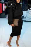 Pink Street Solid Patchwork Turtleneck Long Sleeve Two Pieces
