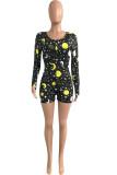 Pink Street Print Buttons V Neck Regular Rompers