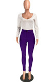 purple Fashion Casual Adult Solid Patchwork U Neck Long Sleeve Regular Sleeve Regular Two Pieces