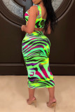 Multicolor Sexy Casual Print Basic U Neck Sleeveless Two Pieces