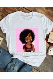 Brown White Pink Brown figure O Neck Short Sleeve Print Tops