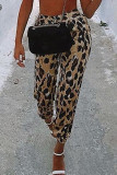 Brown Sportswear Print Straight Mid Waist Bottoms
