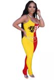 Yellow-red Fashion Sexy Print Patchwork letter Sleeveless Slip Jumpsuits
