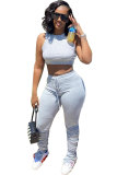 Black Fashion Sexy adult Patchwork Solid Two Piece Suits Straight Sleeveless Two Pieces