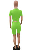 Fluorescent green Fashion Sexy adult Ma'am Patchwork Solid Two Piece Suits pencil Short Sleeve Two Pieces