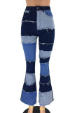 Green Denim Zipper Fly High Patchwork washing Zippered Boot Cut Pants Bottoms