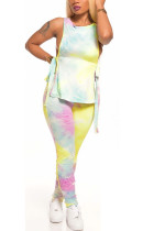 colour Milk Silk Fashion adult Ma'am Street Tie Dye Two Piece Suits pencil Sleeveless Two Pieces