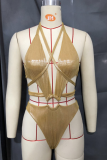 Gold Sexy Solid Patchwork Swimwears