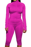 rose red Polyester Fashion Active adult Ma'am Solid Two Piece Suits pencil Long Sleeve Two Pieces
