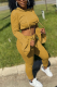 Yellow Casual Solid Draw String Hooded Collar Long Sleeve Two Pieces