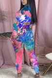 Black Milk Silk Fashion adult Ma'am OL Tie Dye Two Piece Suits pencil Long Sleeve Two Pieces