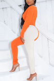 Yellow Casual Solid Split Joint O Neck Long Sleeve Two Pieces