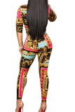 multicolor Fashion Sexy Adult Polyester Print Split Joint Turndown Collar Long Sleeve Regular Sleeve Regular Two Pieces