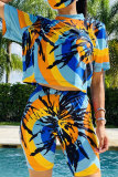 Yellow Fashion Casual adult Patchwork Print Two Piece Suits Straight Short Sleeve Two Pieces