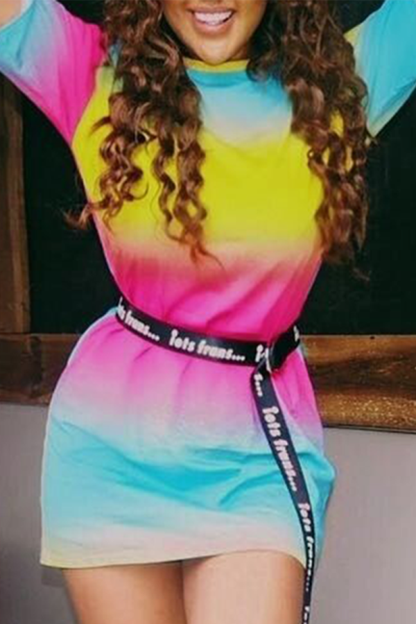 Multicolor Sexy Striped Tie-dye Half A Turtleneck A Line Dresses