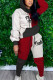 Wine Red Street Print Patchwork Long Sleeve Two Pieces
