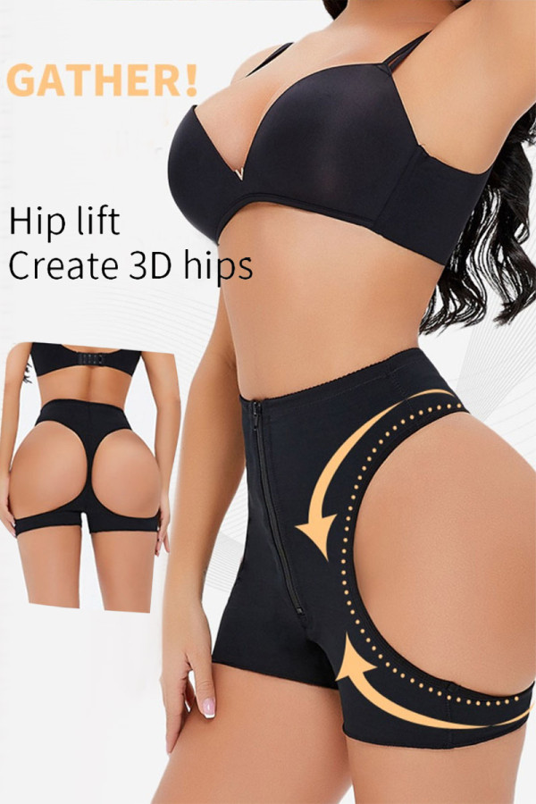 Black Sexy Zipper Hip Lift Hollow-out Panties