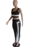 Black Casual Sportswear Patchwork Basic U Neck Sleeveless Two Pieces