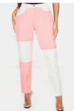 Blue Street Solid Patchwork High Waist Regular Denim