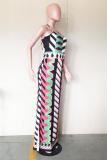 Multi-color Polyester Casual Fashion Spaghetti Strap Sleeveless Slip Sheath Floor-Length Striped Argyle Print C