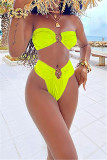 Green Fashion Sexy Solid Backless Swimwears