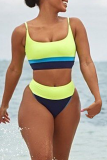 Blue Sexy Solid Patchwork Swimwears
