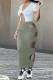 Green Fashion Sexy Solid Hollowed Out Asymmetrical V Neck Short Sleeve Two Pieces