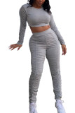 Grey Polyester Fashion Casual adult Ma'am Solid Draped Two Piece Suits pencil Long Sleeve Two Pieces