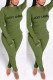 Green Casual Solid Embroidered O Neck Long Sleeve Two Pieces
