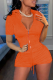 Tangerine Red Casual Solid Patchwork Turndown Collar Short Sleeve Two Pieces