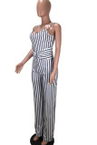 Black Sexy Striped Polyester Sleeveless Slip Jumpsuits