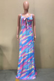 Colour Sexy Print Hollowed Out Backless Spaghetti Strap Sleeveless Dress