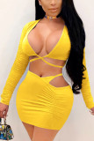 Black Sexy Solid Patchwork V Neck Short Two Pieces