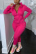 rose red Sexy Polyester Solid Pants Zipper Collar Plus Size