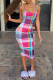 Multicolor Fashion Sexy Print Backless Square Collar Sling Dress
