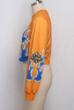 Yellow Polyester O Neck Long Sleeve Letter Long Sleeve Tops