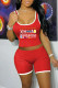 Red Casual Sportswear Letter Print Basic U Neck Sleeveless Two Pieces