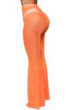 Orange Fashion Sexy Adult Polyester Solid Split Joint Boot Cut Bottoms