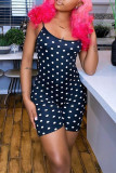 Black Sexy Casual Dot Print Basic O Neck Skinny Romper