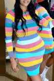 Pink Casual Print O Neck Pencil Skirt Dresses