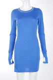 Blue Celebrities Solid Split Joint O Neck Pencil Skirt Dresses