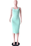 Pink Fashion Casual Solid Basic U Neck Vest Dress
