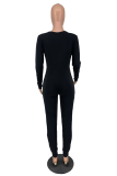 Black Sexy Solid Patchwork V Neck Skinny Jumpsuits