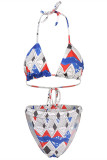 Blue Fashion Sexy Print Basic Swimwears