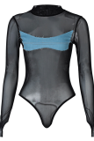 Blue Street Solid See-through Half A Turtleneck Skinny Bodysuits