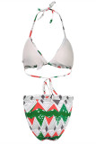 Blue Fashion Sexy Print Basic Swimwears