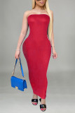 Red Fashion Sexy Solid Hot Drill Strapless Strapless Dress
