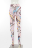 Multicolor Casual Print Patchwork Skinny High Waist Pencil Full Print Bottoms