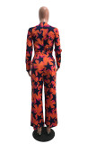 Orange Red Fashion Print Without Belt O Neck Jumpsuits